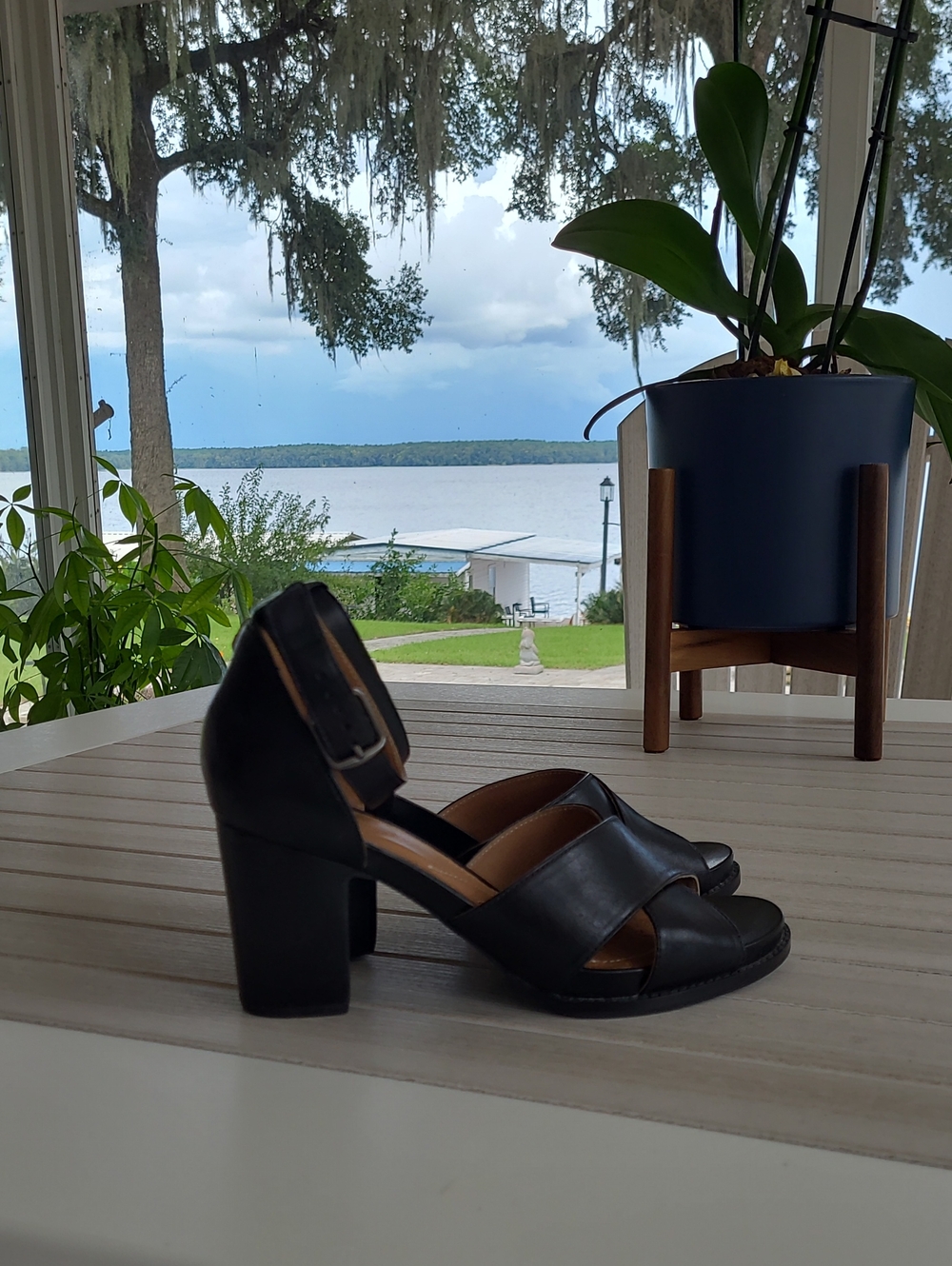 CLARKS Black Block Heel Leather Sandals - Women